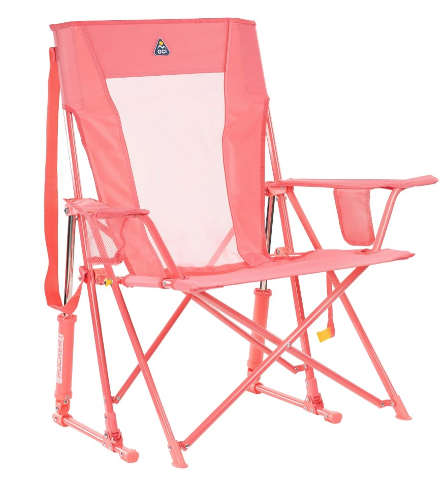 GCI Outdoor Comfort Pro Rocker Foldable Rocking Camp Chair, Blush