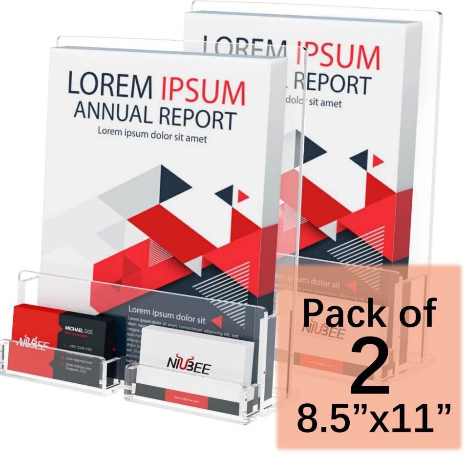 NIUBEE Brochure Holder Acrylic Display Stand 8.5 * 11 Flyer Display Stand with Business Card Holder - Durable & Elegant Design for Trade Shows, Offices, and Business Events