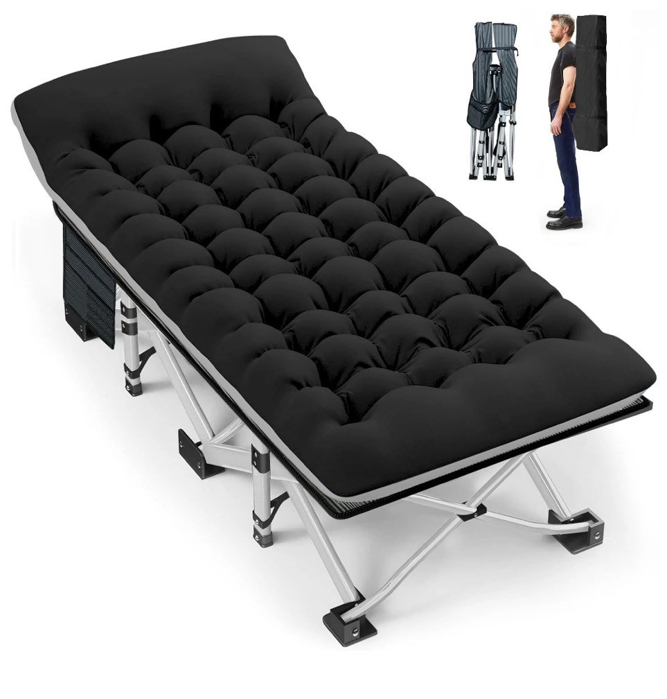 gvdv folding camping cot with 2 sided comfort mattress, 1200d double layer oxford folding bed, portable sleeping bed for camp office nap beach travel