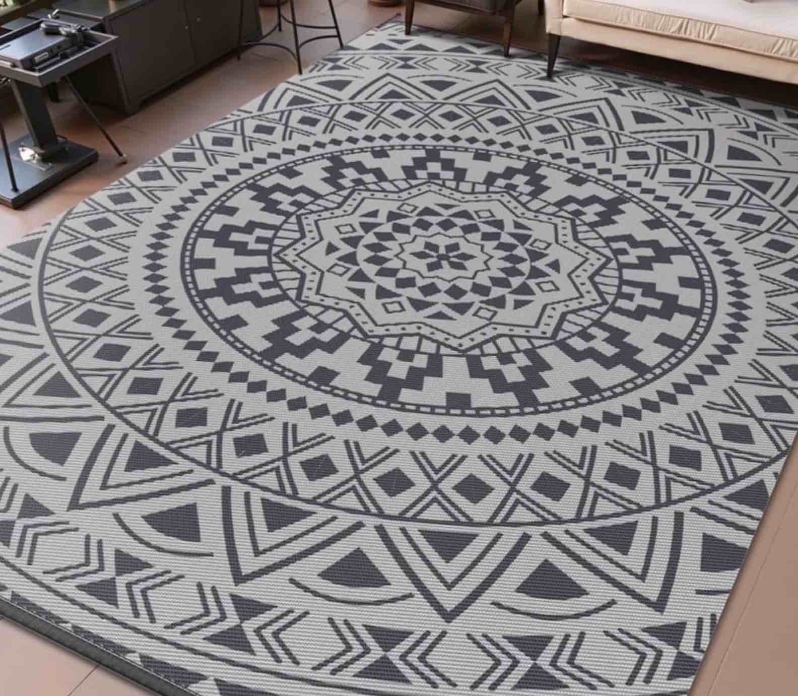 vunate outdoor rug 8x10 patio rug clearance plastic waterproof indoor outdoor mat for picnic rv porch camping reversible lightweight boho outside rug gray beige