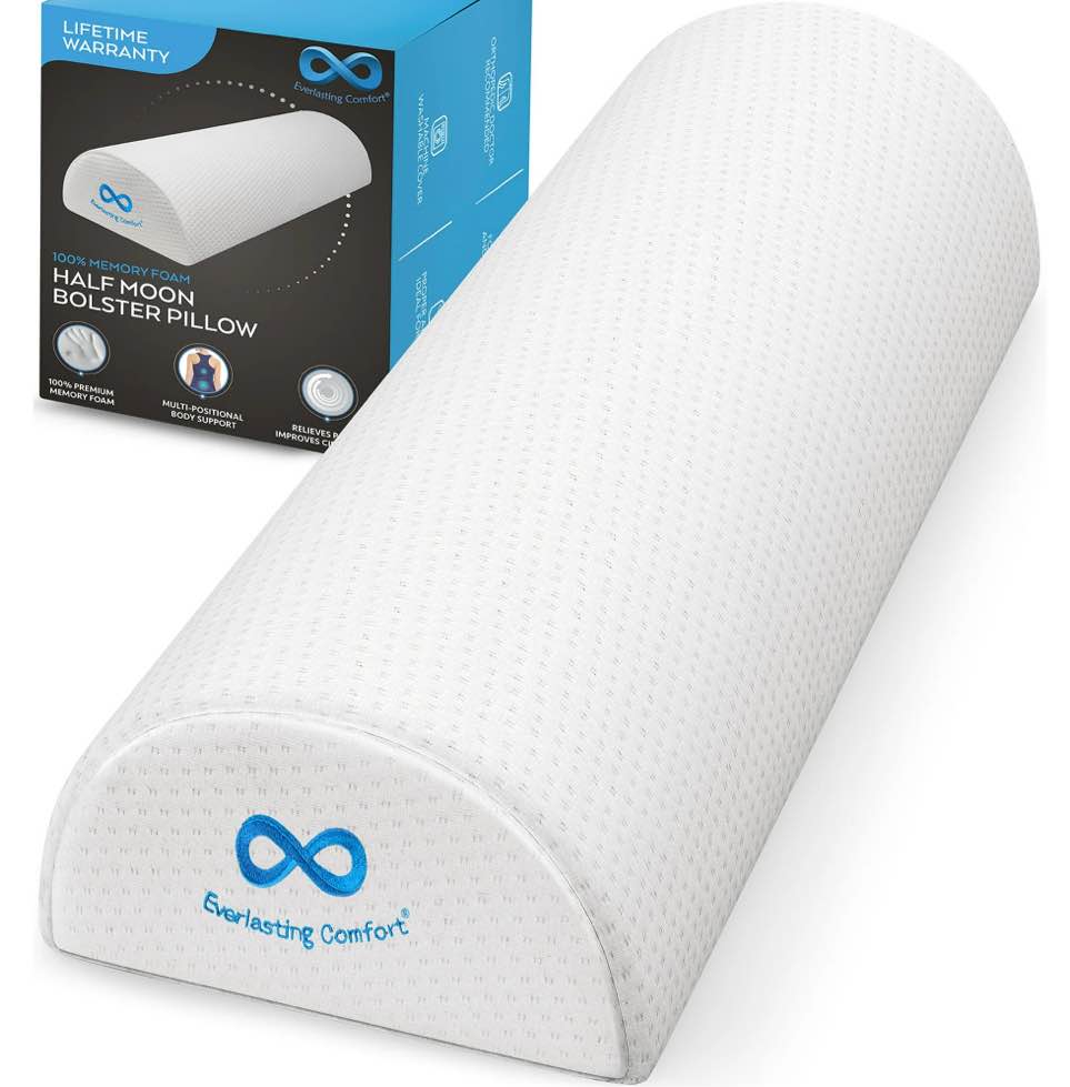 Everlasting Comfort Bolster Pillow for Legs and Back Memory Foam Half Moon Sleeping Pillow - White