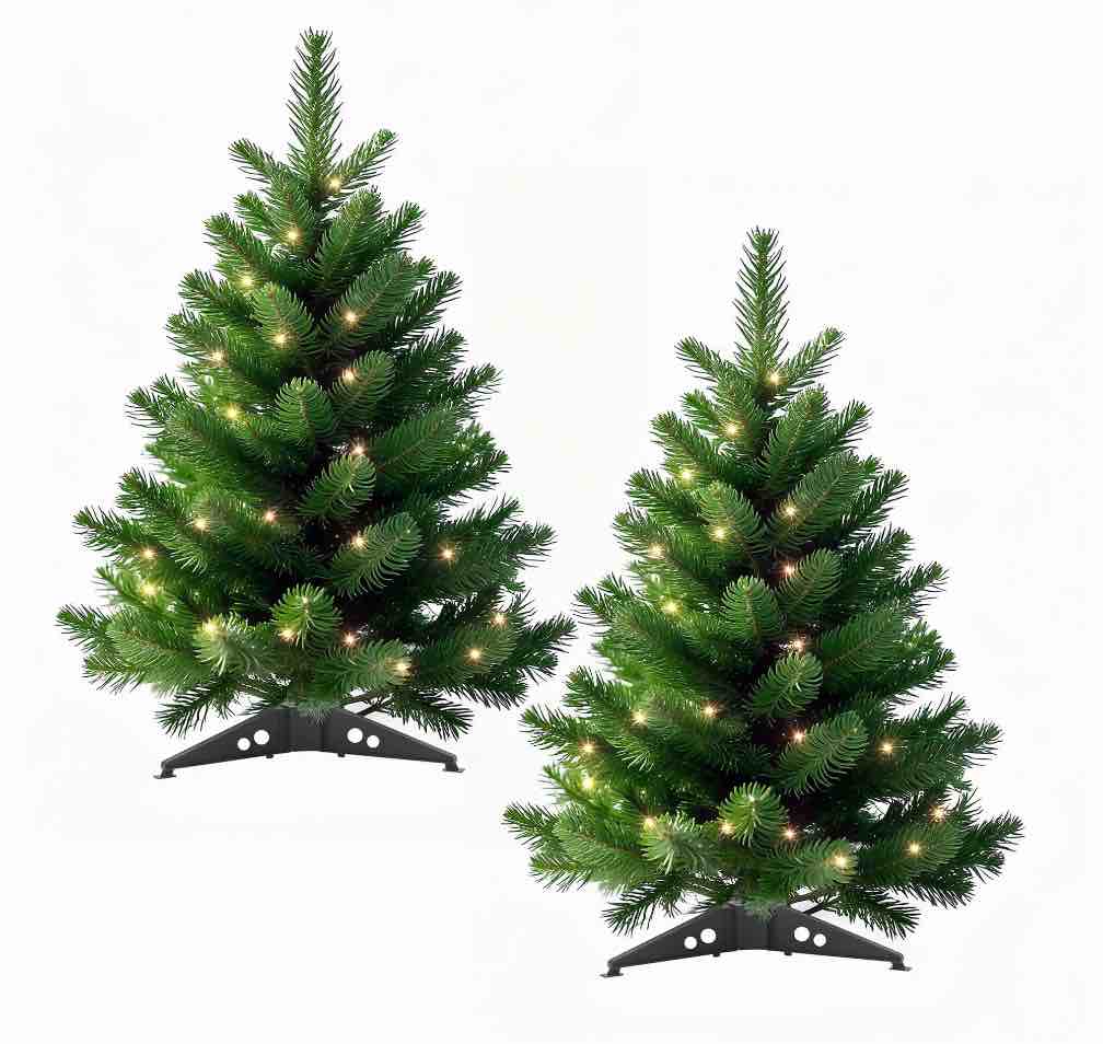 DAYBETTER 2FT Mini Christmas Tree, 2 Pack Pre-Lit Artificial Christmas Tree, 30LED Warm White Lights, for Holiday Decoration