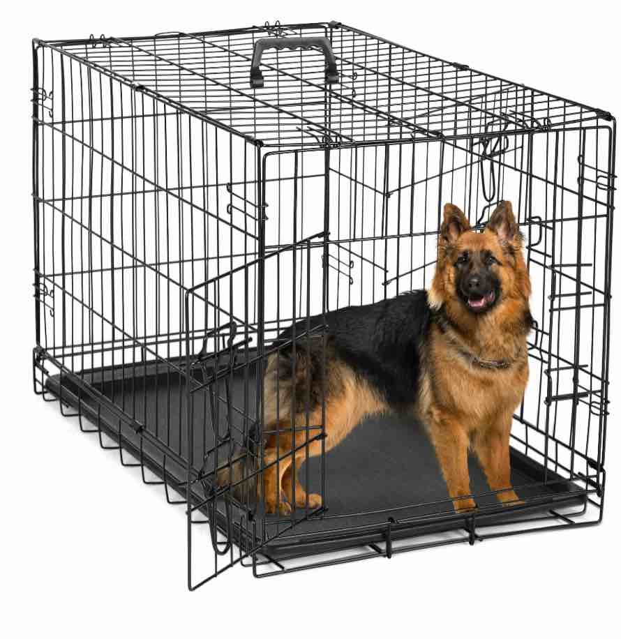 EDX Big Dog Crate with Divider Panel, 48 Inch Double Door Folding Metal Wire Dog Cage with Plastic Leak-Proof Pan Tray