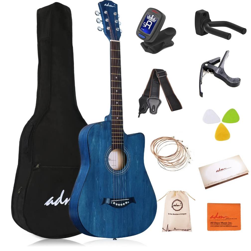 ADM 38'' Acoustic Cutaway Guitar for Kids Beginner Kit with Free Lessons, Tuner, Blue