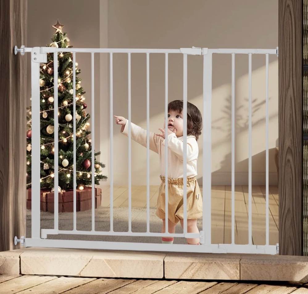Baby Safety Gate, Baby Gates for Top Stairs Doorway, 29.5''- 40.5''Wide Pressure Mount, White