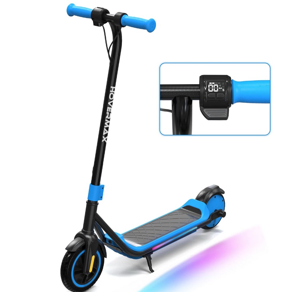 HOVERMAX Kids Electric Scooter - Ages 6-12, 10mph, 9.3mi Range w/ 7-Color Lights & 7" Tires