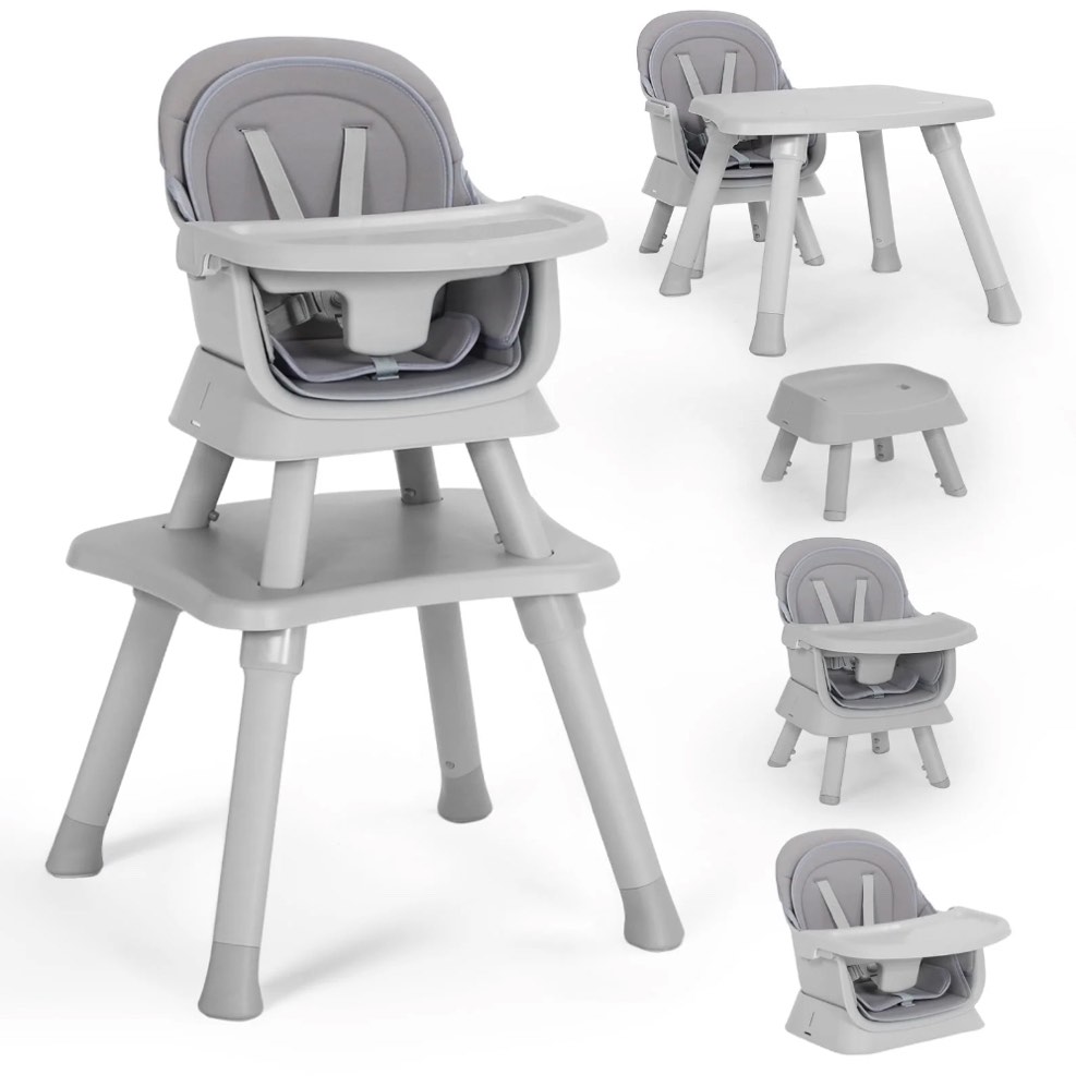 AILEEKISS 8 in 1 Baby High Chair, Toddler Dining Booster Seat for Eating, Light Grey