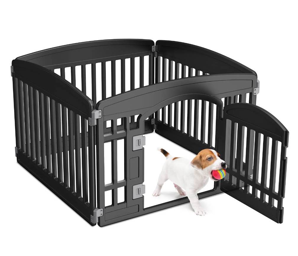 CONCETTA Plastic Dog Playpen 24 Inch, 4-Panel Pet Fence for Small Dog, Black