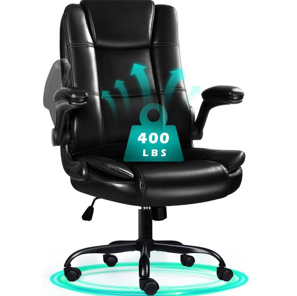 Waleaf Big and Tall Executive Office Chair with Flip-up Arms for Adult, Ergonomic High Back Adjustable Lumbar Support Computer Desk Chair