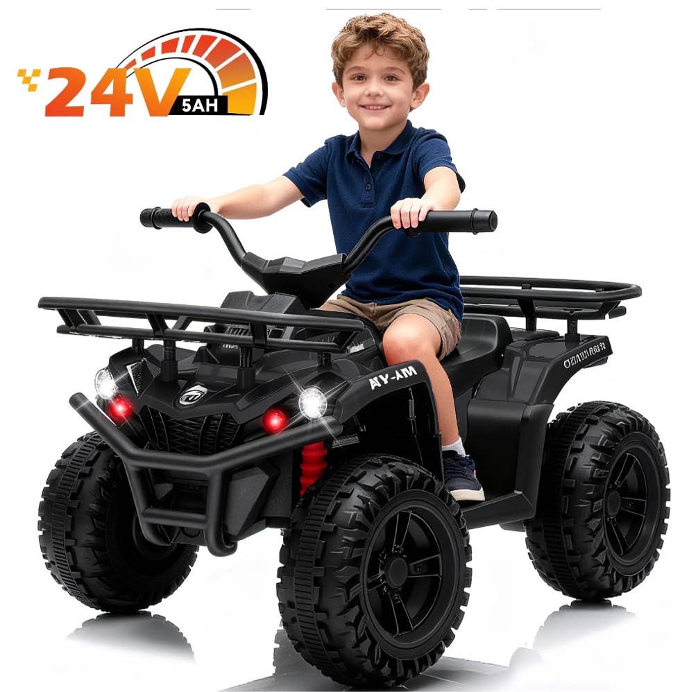 Yexmas 24V Kids ATV,Electric ATV for Kids 4 Wheelers Quad Car Toy, Ride On Toy Car As Gift for Kids,Black