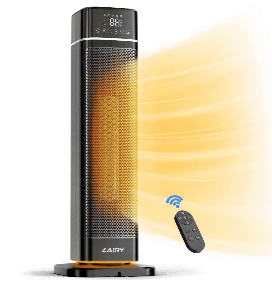 Lairy 24inch Space Heater for Indoor Use, 1500W Fast Electric Ceramic Tower Heaters with Thermostat,3 Modes, Eco, Black