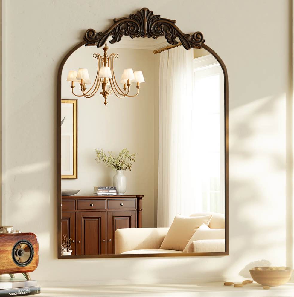 BEAUTYPEAK 32"x 22" Vanity Wall Mirror Decorative Vintage Arch Bathroom Mirror,Bronze