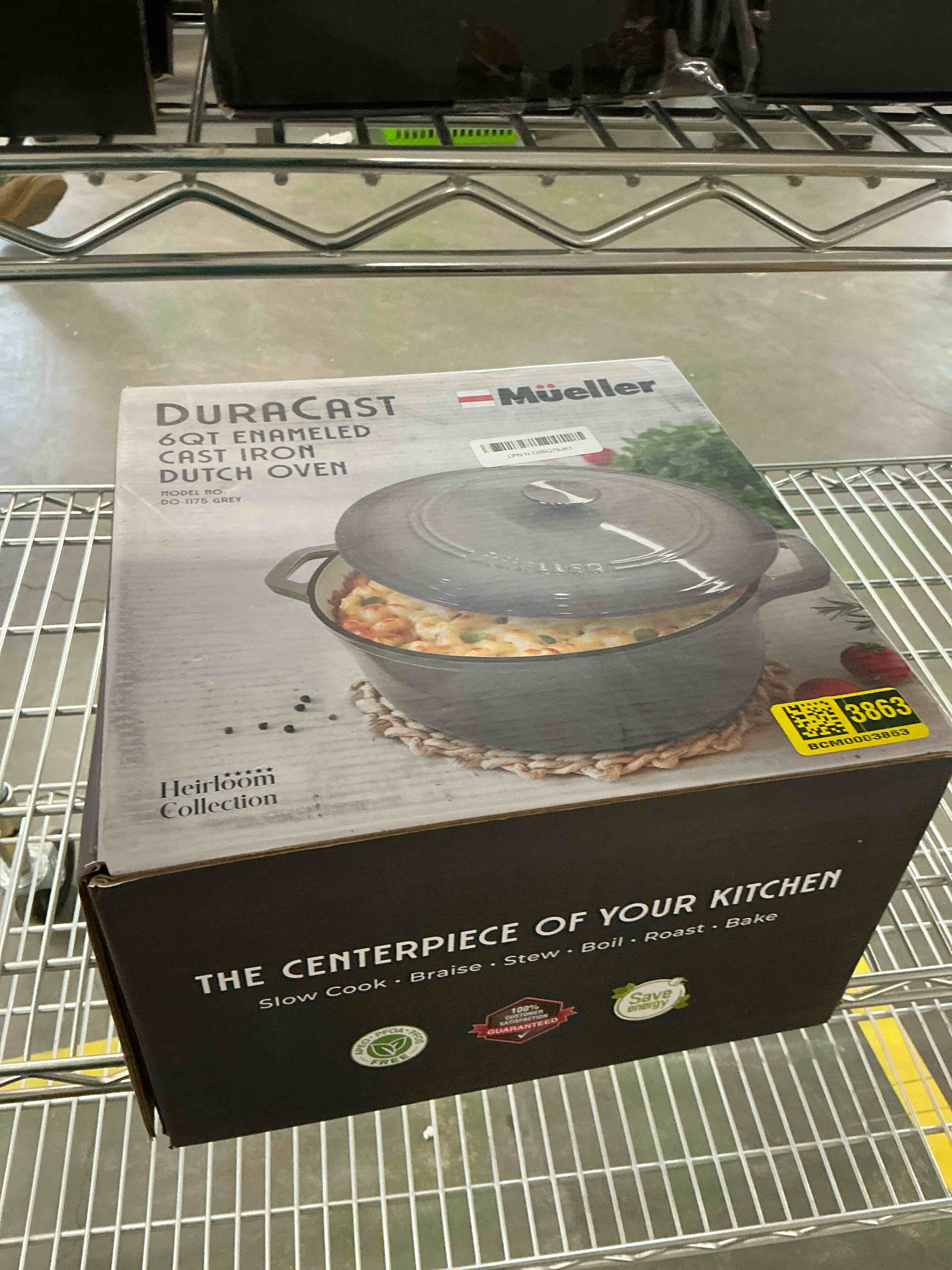 Condition photo showing Good Condition for Mueller 6qt ****GRAY NOT RED*** Enameled Cast Iron Dutch Oven, Heavy-Duty Casserole and Braiser Pan with Lid and Knob, Oven-Safe up to 500° F & Across All Cooktops, Red