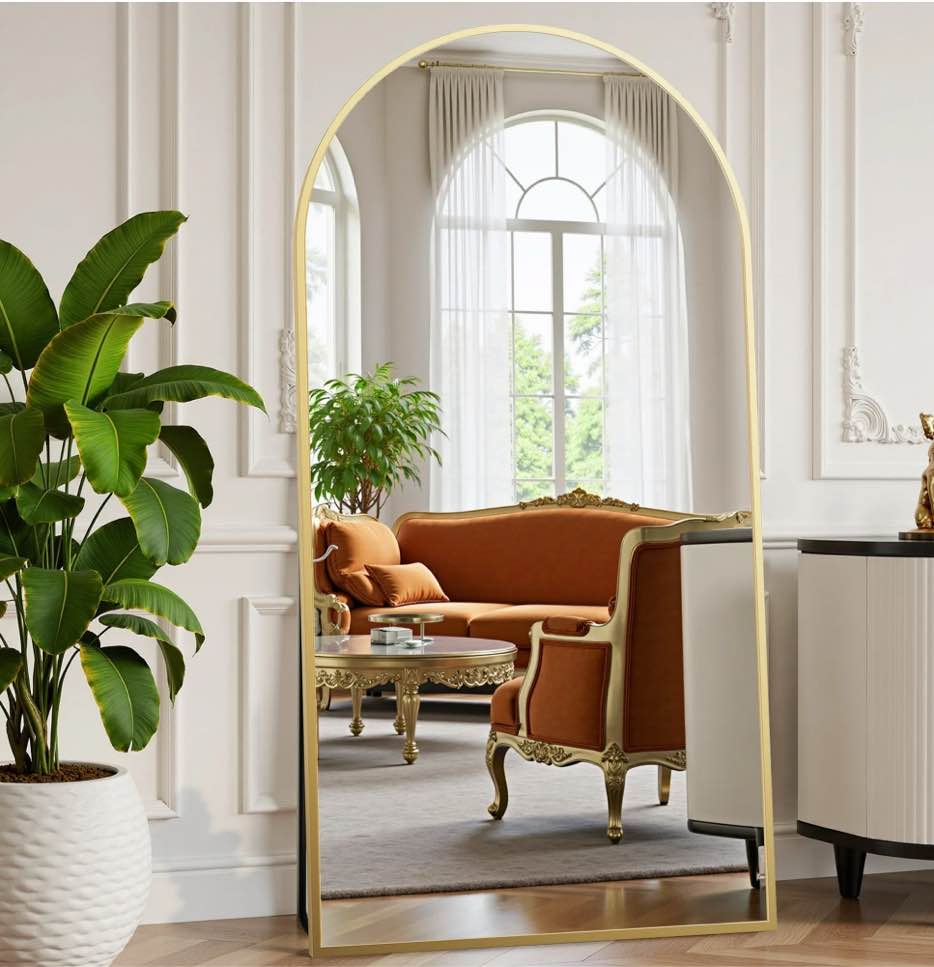 EDX Arched Full Length Mirror 71"x26" Full Body Mirror Rectangle Free Standing Wall Mounted Leaning Hanging Floor Mirrors, Gold