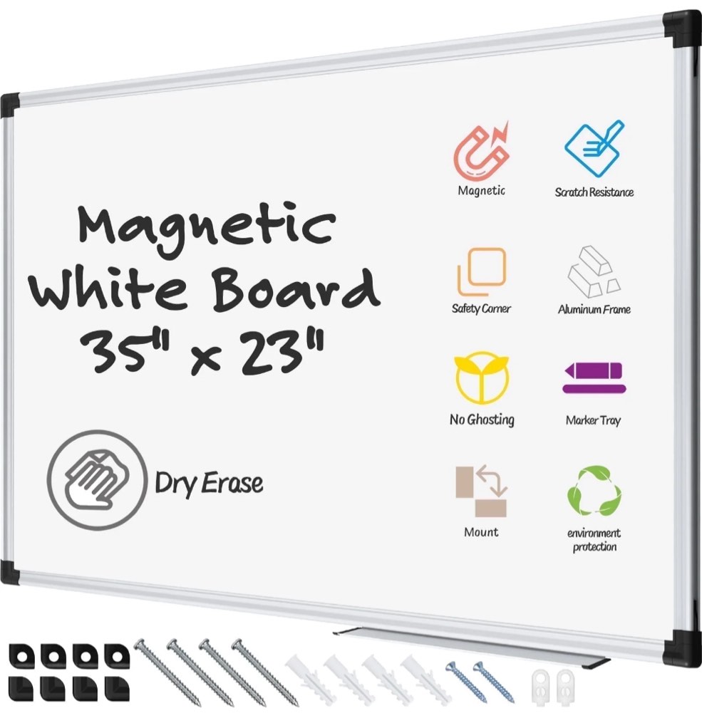 AGCAN Dry Erase Board 23" x 35" Magnetic Whiteboard 3'x2' Dry White Marker Board School Supplies