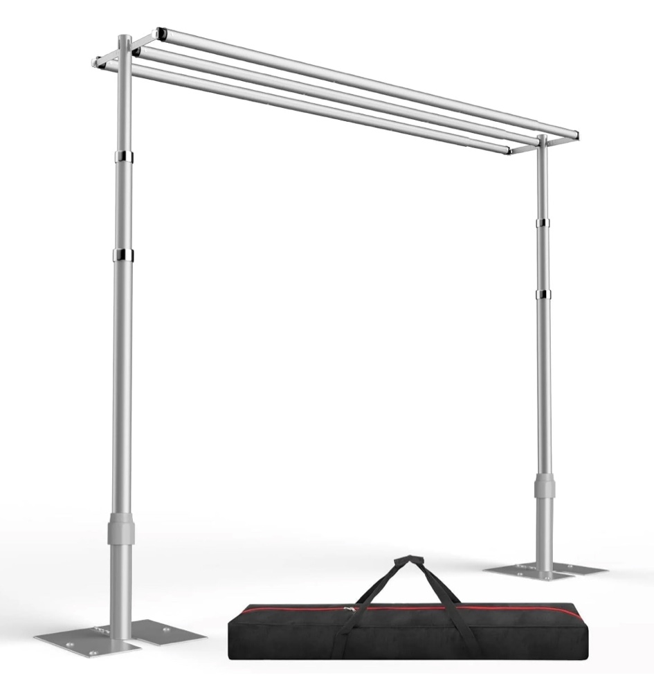 EMART 10x10ft Heavy-Duty Pipe & Drape Backdrop Stand Kit with 3 Crossbars & Flat Base – Adjustable Frame for Weddings, Parties, Studio Photography