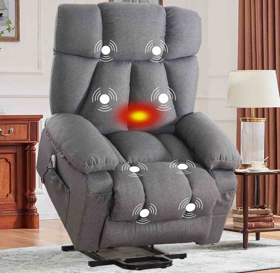 JONPONY Power Lift Recliner Chair Recliners for Elderly with Heat and Massage Recliner Chair for Living Room with Infinite Position and Side Pocket,USB Charge Port,Grey