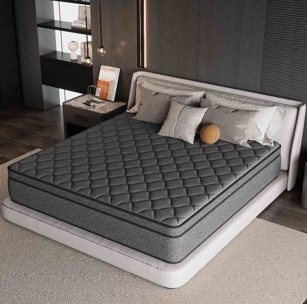 SILENCE MANGO 12 inch King Size Euro Top Mattress Grey Hybrid Medium Firm for Back & Lumbar Support,Bed Mattress in a Box,Individual Pocket Spring for Motion Isolation & Pressure Relief