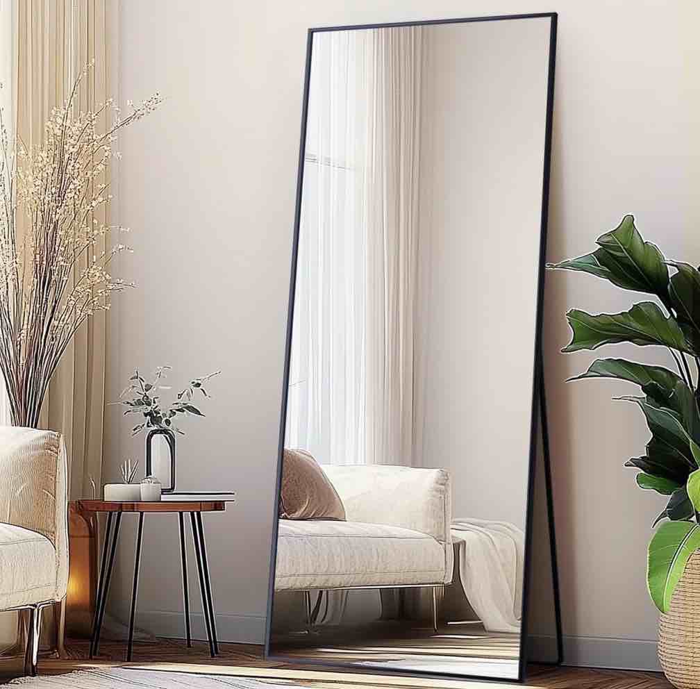 Antok Full Length Floor Mirror 58"x18" Rectangle Floor Standing Tall Mirror with Aluminum Frame, Leaning, Wall Mounted or Freestanding, Black