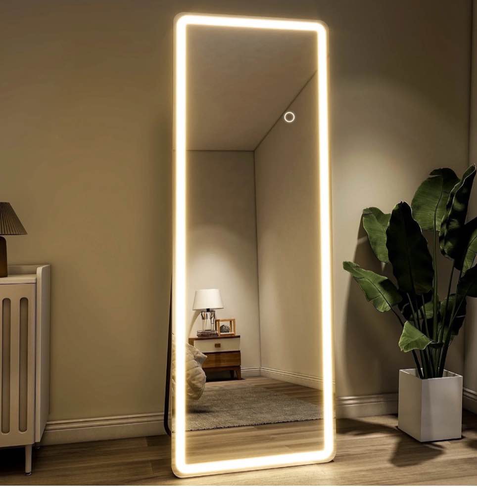 BEAUTYPEAK 64" x 21" LED Rectangular Full Length Mirror Standing Floor Mirror with Safe Corners,White