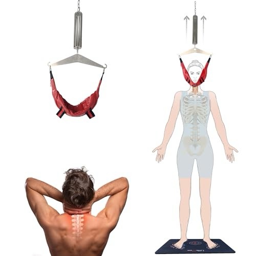 Cervical Traction Apparatus, Spinal Decompression Device, Neck Stretcher (RED-Sheepskin Head Halter)