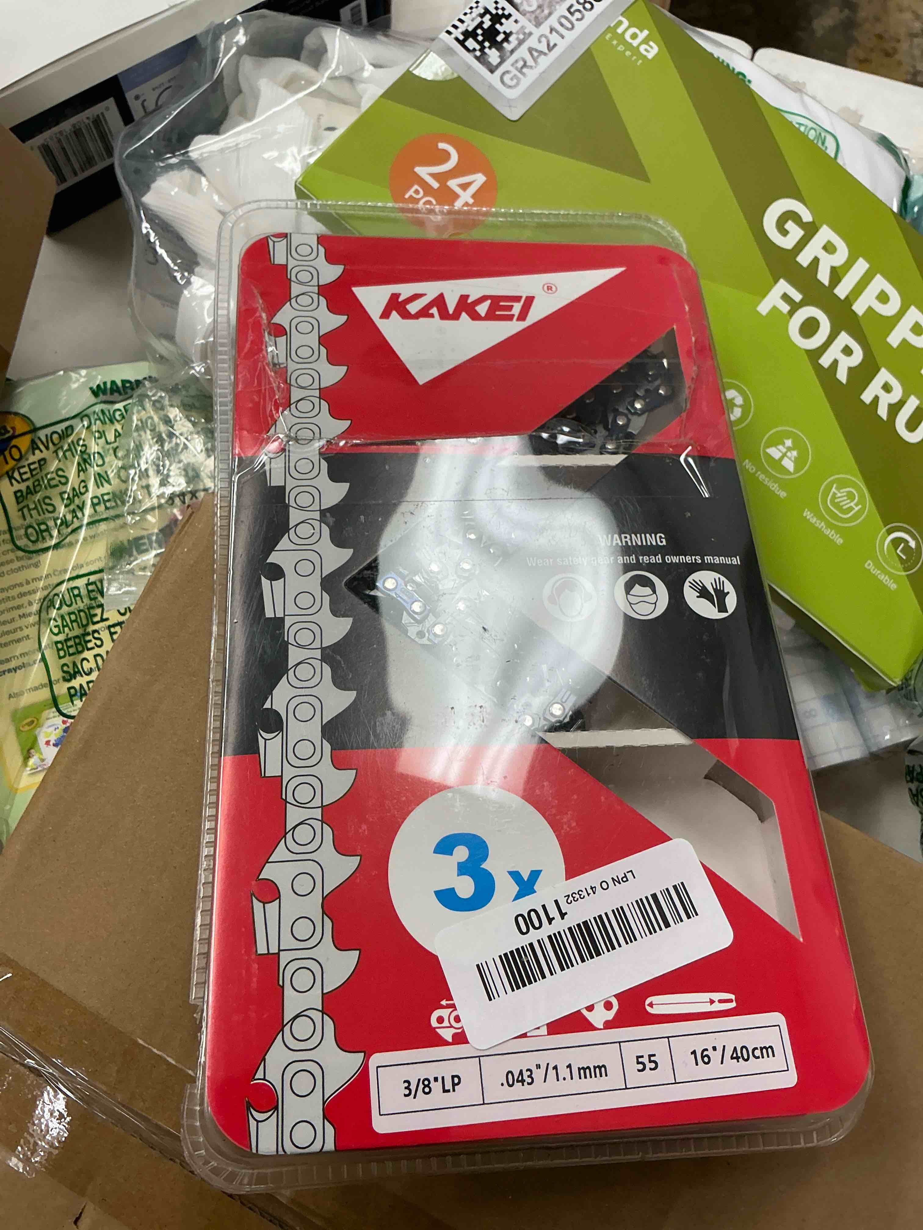 Condition photo showing New/Like New for KAKEI Stihl Chainsaw Chain 16 Inch 3/8" LP Pitch .043" Gauge 55 Drive Links- 61PMM3 55 Fits Stihl MS170, MS171, MS180c - 36100050055, R55 (3 Chains) - Semi Chisel 16" 3/8"LP .043" 55DL- German Steel *3