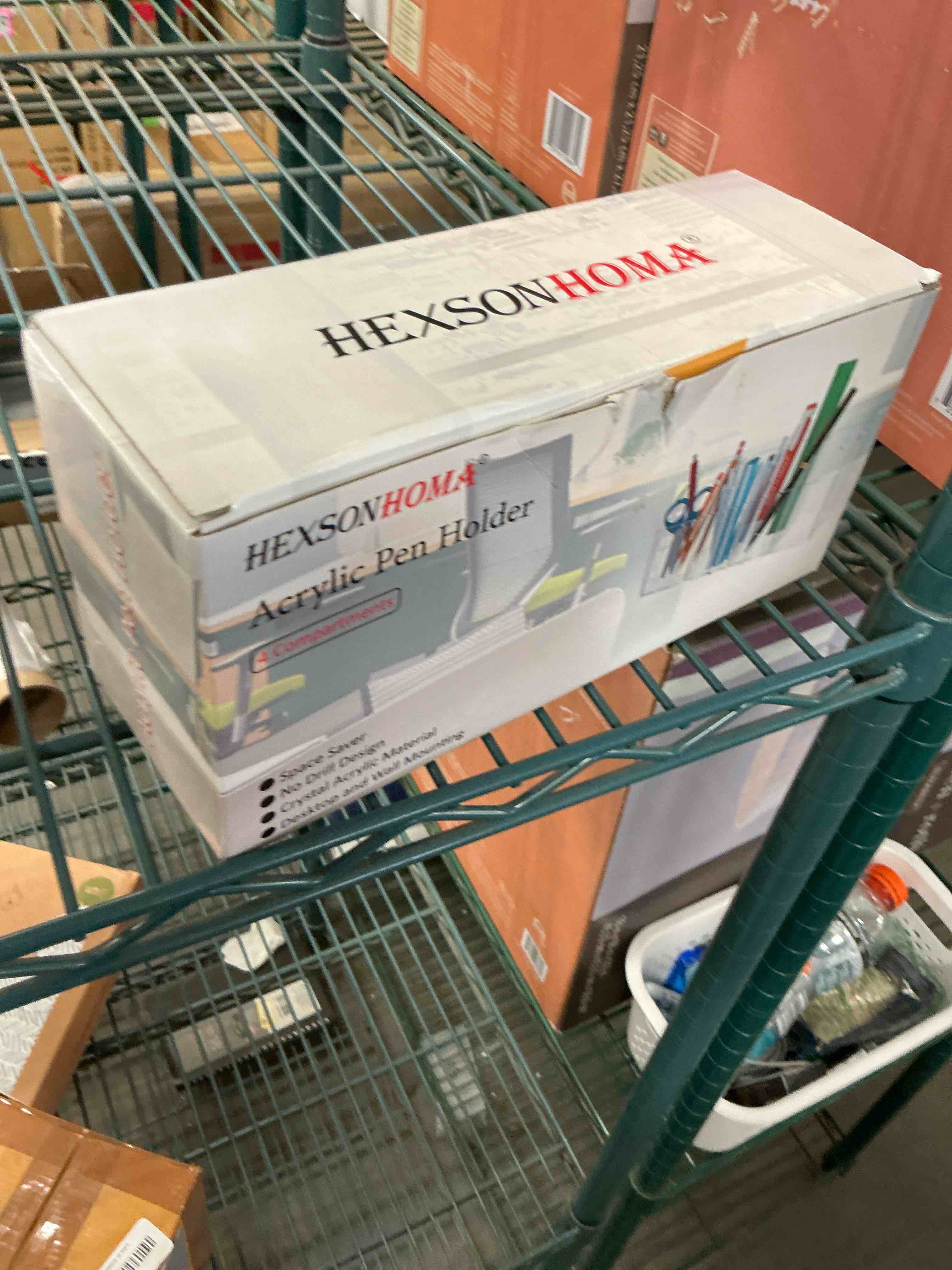 Condition photo showing New/Like New for Acrylic Pen Holder Organizer 4 Compartments, Clear Makeup Brush Holder, No Drill Wall Mounting Pencil Holder for Office Accessories