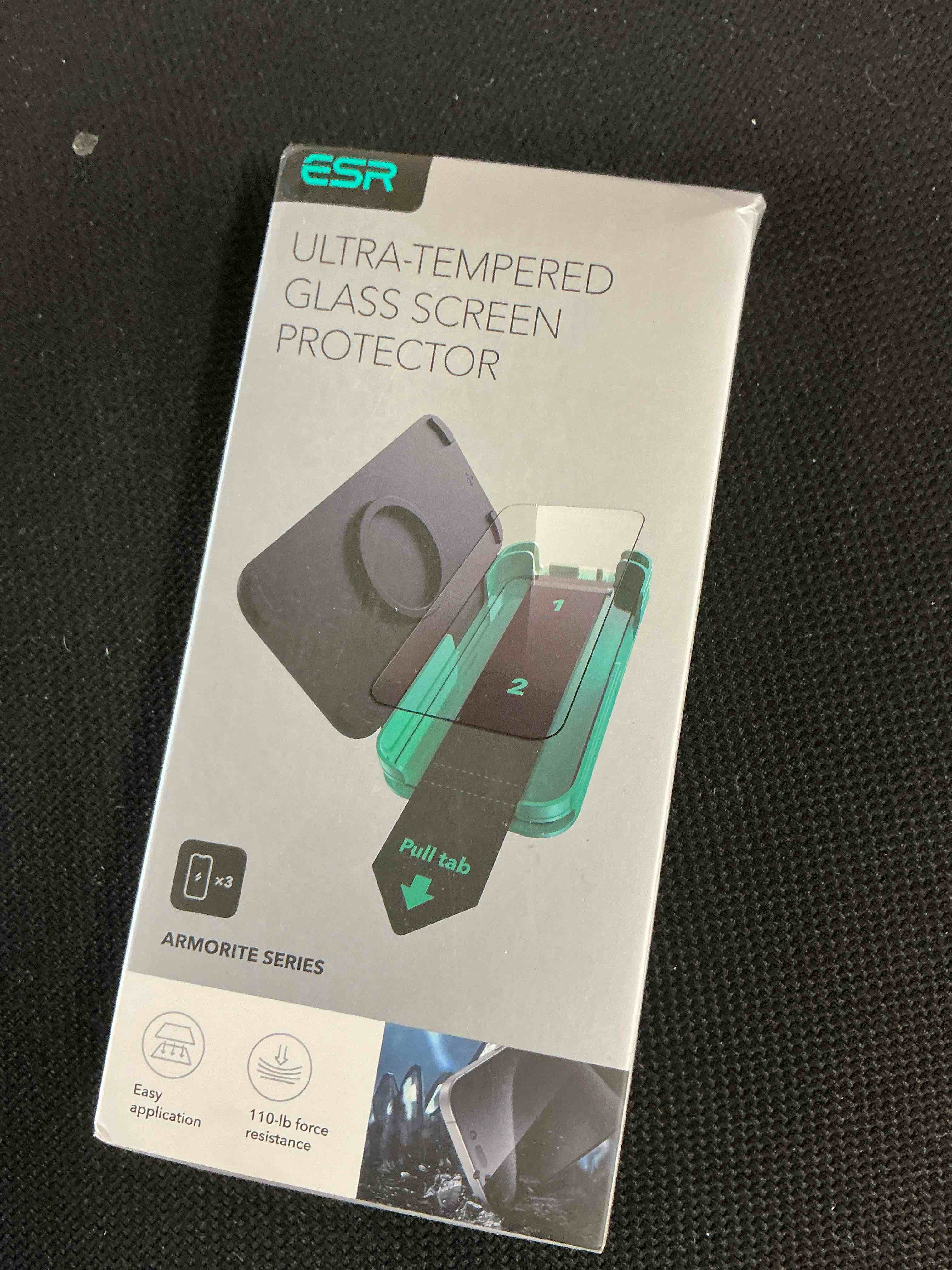 Condition photo showing New/Like New for ESR 3 Pack 9H+ Glass for iPhone 16 Pro Max Screen Protector, [Military Grade Shatterproof & Longest Durable] Armorite Ultra-Tough Tempered Glass with UltraFit Tray iPhone 16 Pro Max 3 Pack