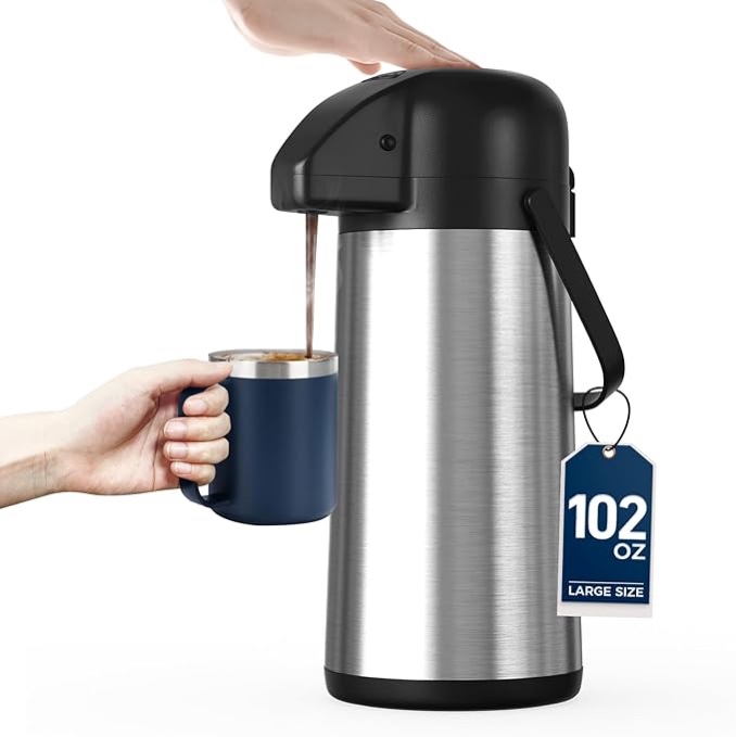 Coffee Carafe for Keeping Hot - 102oz/3L Airpot Coffee Dispenser with Pump - Insulated Stainless Ste