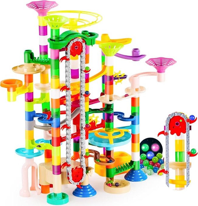 JOYIN  Glowing Marble Run with Motorized Elevator- Construction Building Blocks Toys with 30 Glow in The Dark Plastic Marbles, STEM Toy for Boys and Girls Gift for Christmas