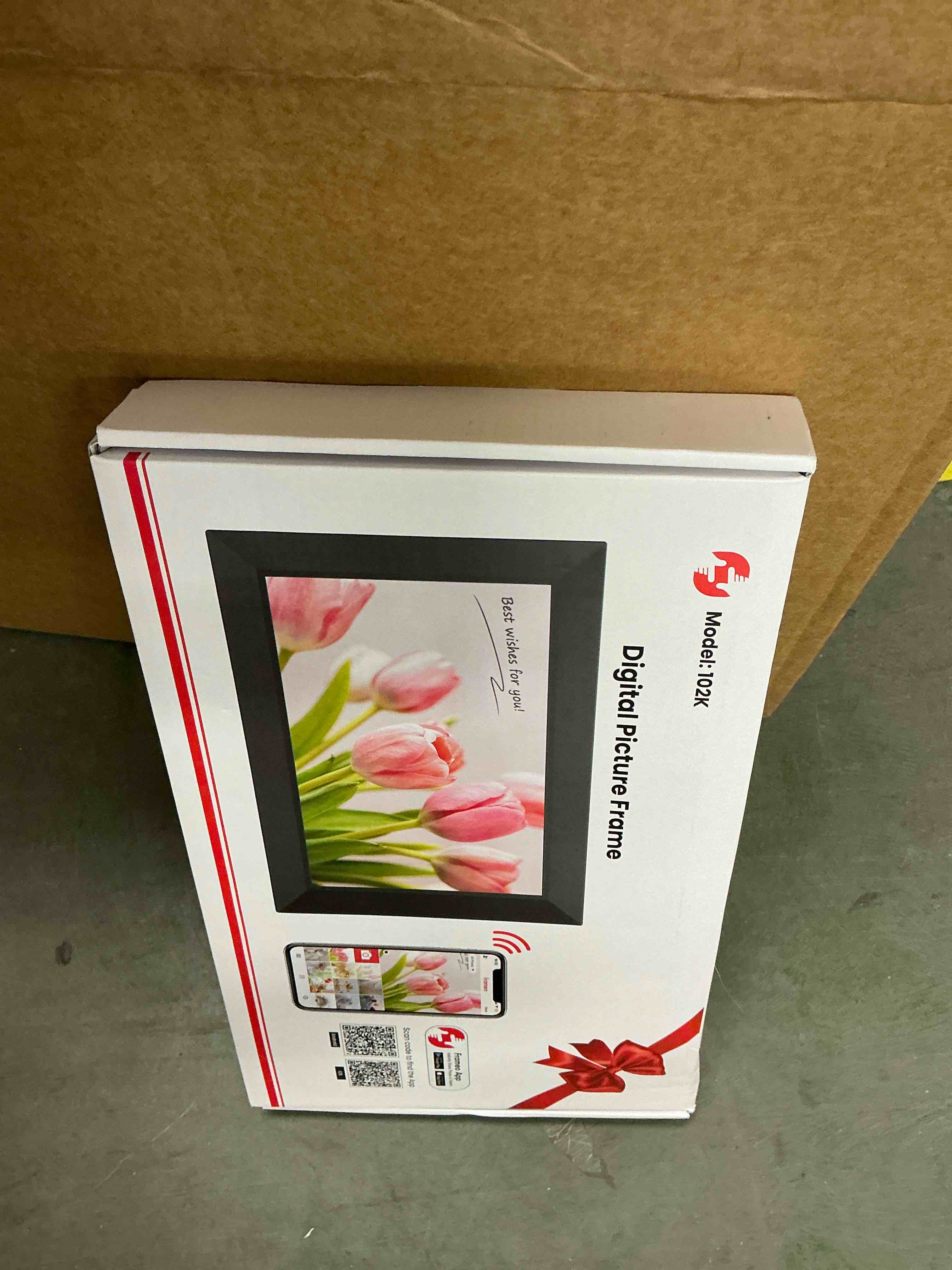 Condition photo showing New/Like New for BIGASUO Digital Picture Frame, 10.1" Frameo Digital Frame WiFi with 32GB Memory, 1280x800 IPS Touch Screen, Send Photos/Videos from Your Phone Anywhere, Photo Gifts for Parents and Grandparents 1 Pack