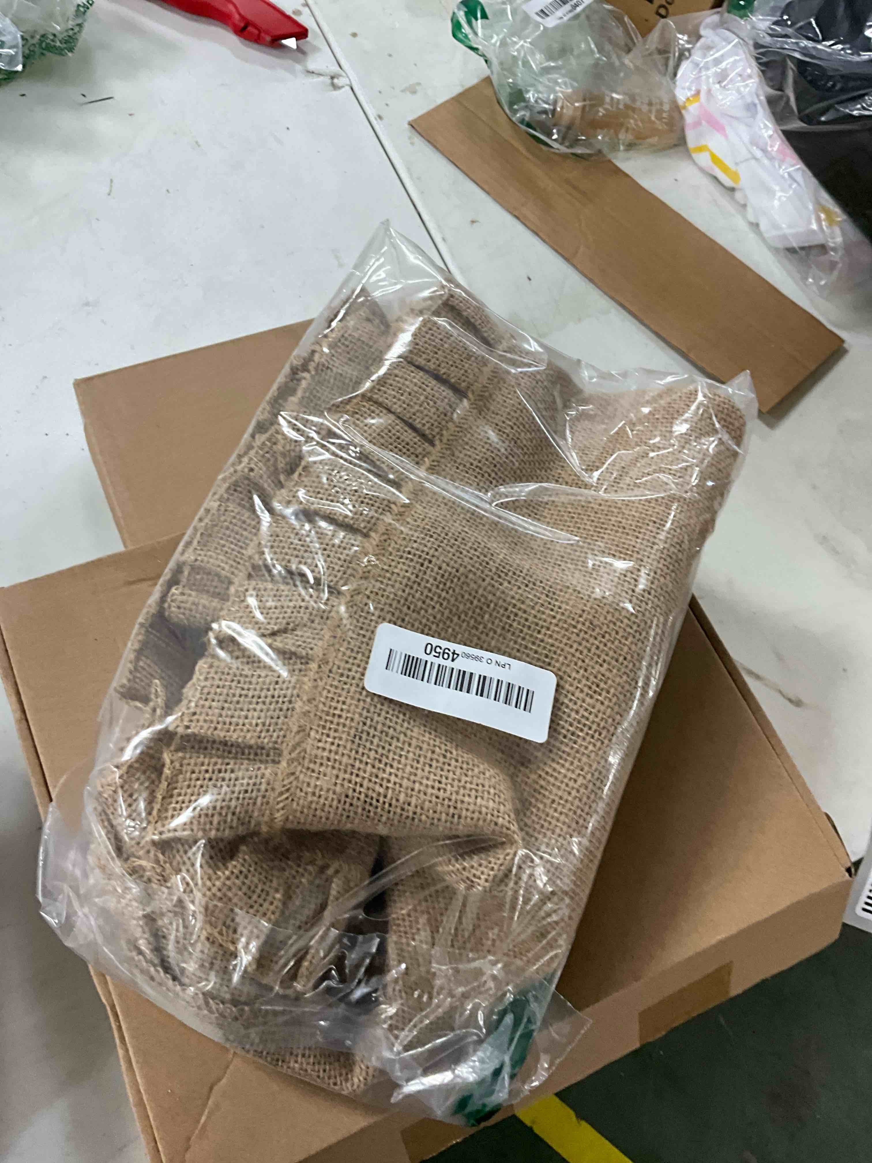 Condition photo showing Good Condition for DII Jute Burlap Collection Kitchen Tabletop, Table Runner, 14x72, Ruffle Trim Natural Table Runner, 14x72" Ruffle Trim Natural