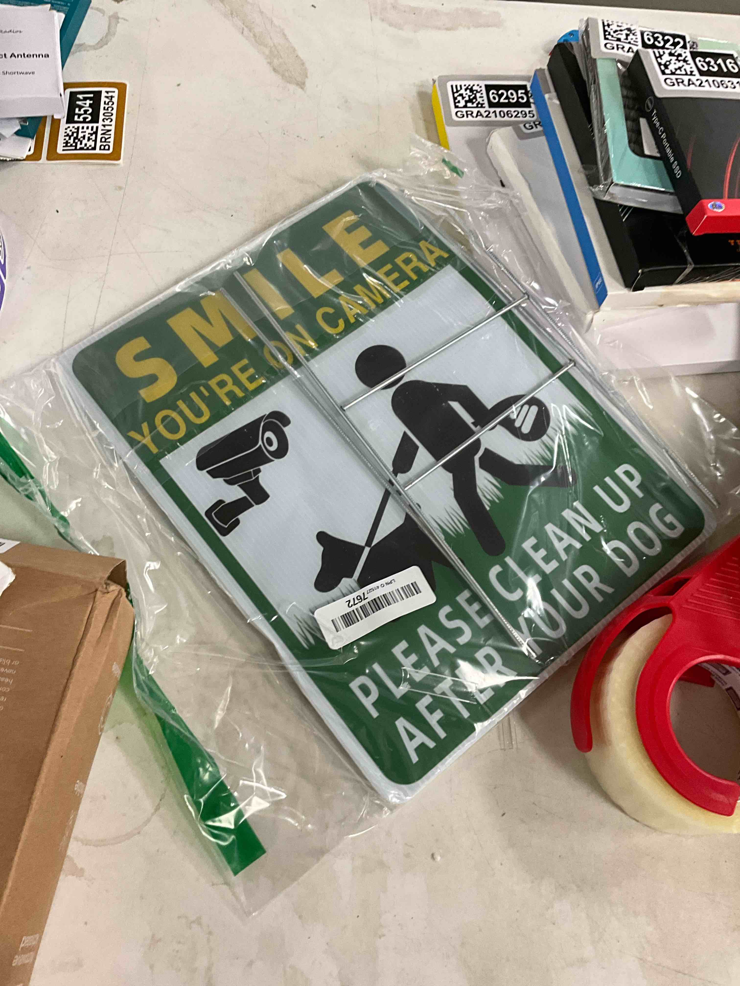Condition photo showing New/Like New for Clean UP After Your Dog Signs, 2-Pack 13"x10" Double-Sided H-Stake Metal Stakes Smile Your on Camera Signs, No Pooping Dog Signs for Yard, Pick Up After Your Dog Sign Clean UP After Your Dog Signs-01 2-Pack