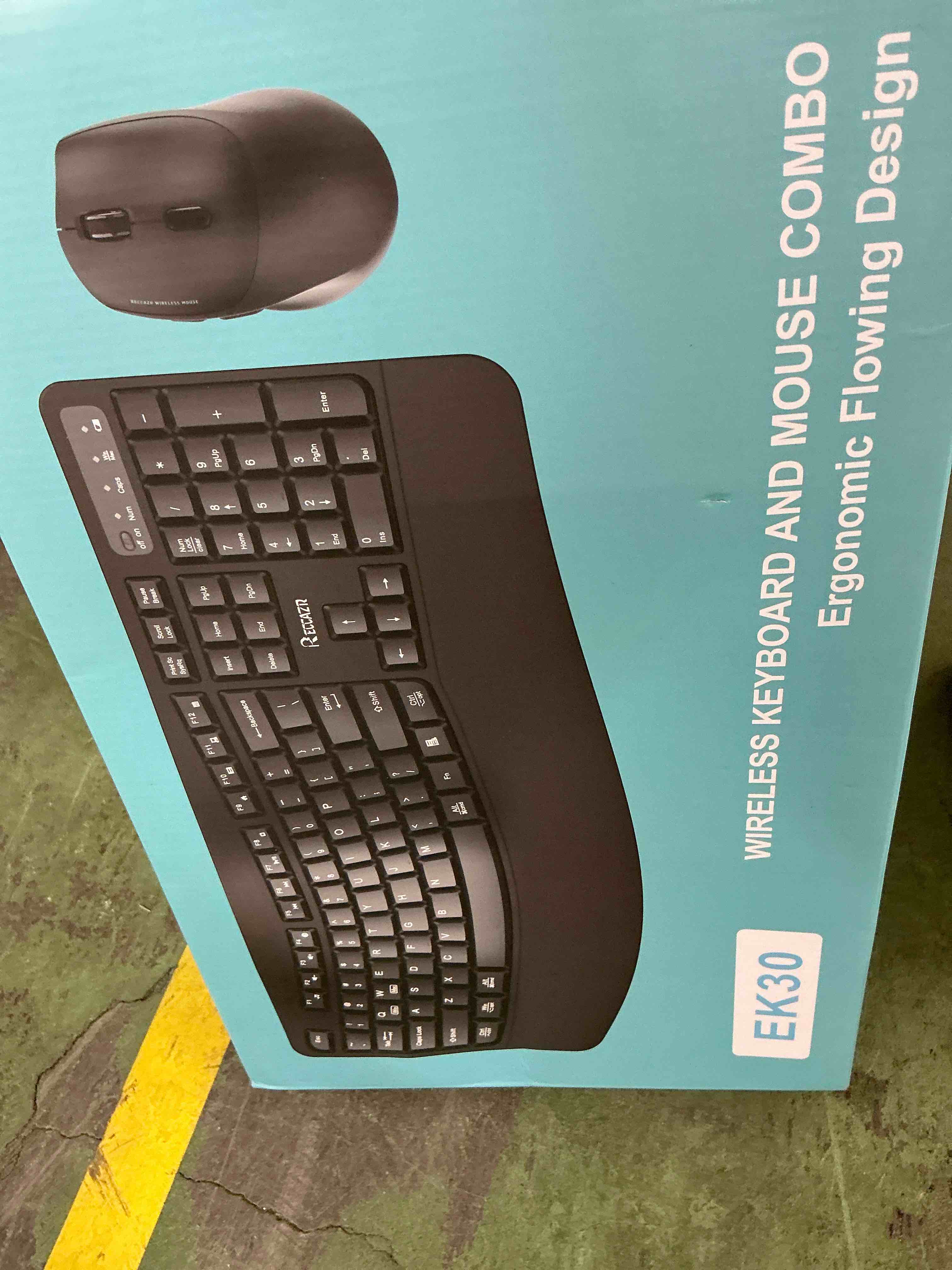 Condition photo showing New/Like New for Wireless Keyboard and Mouse Combo,2.4G Full Size Wave Keys Ergonomic Keyboard with Wrist Rest for Natural Typing, 3 DPI Adjustable Ergonomic Silent Mouse for Computer/Laptop/Windows/Mac (Black)