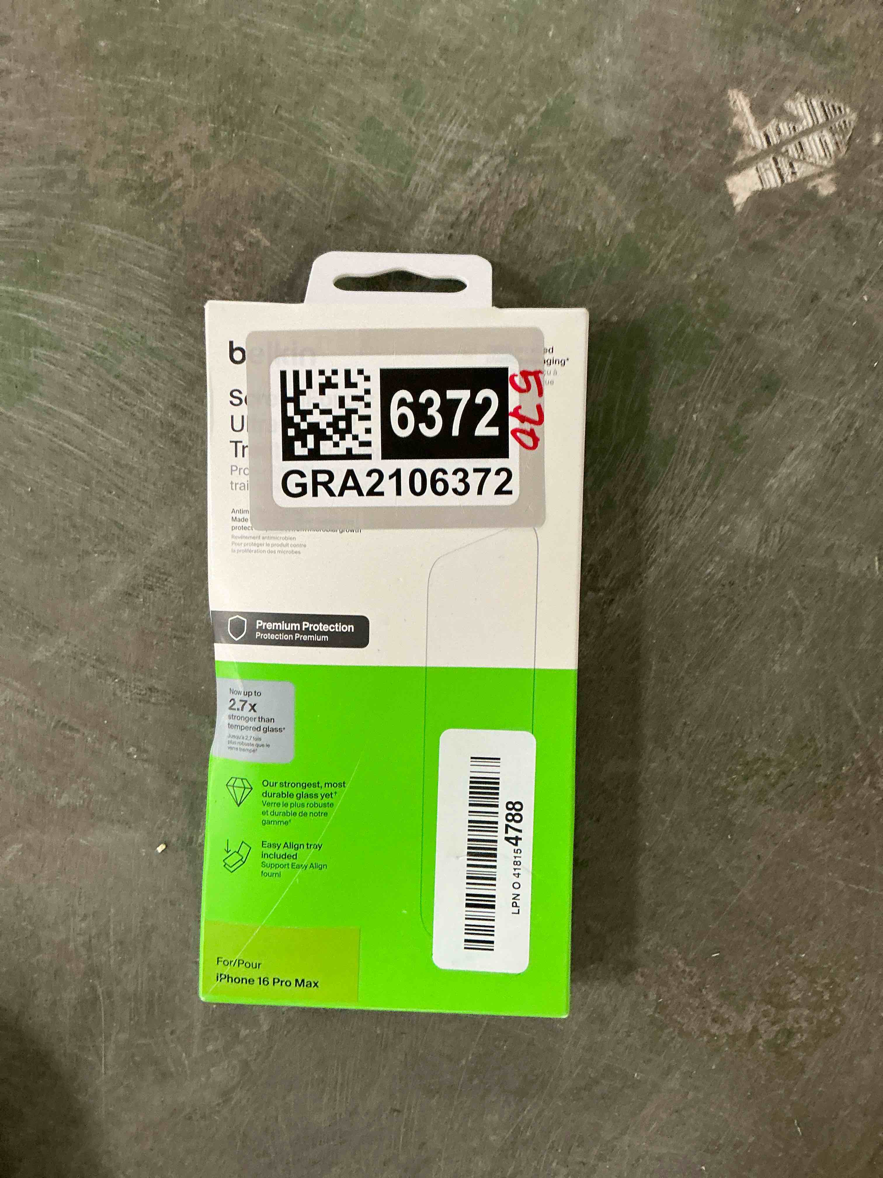 Condition photo showing Good Condition for Belkin ScreenForce UltraGlass 2 Treated Screen Protector for iPhone 16 Pro Max - Scratch-Resistant, 9H Hardness Tested Glass w/Slim Design & Easy Align Tray for Bubble-Free Application