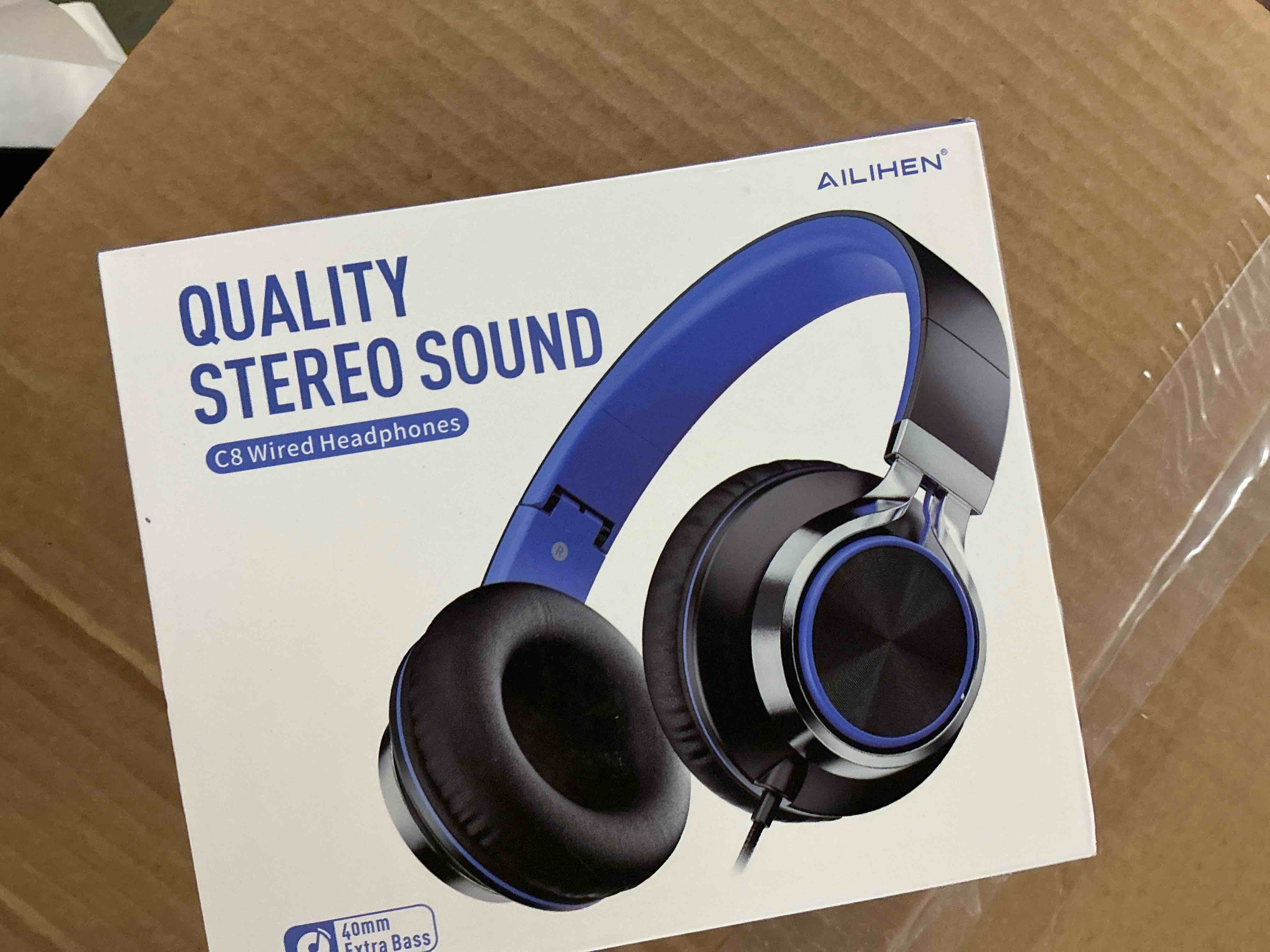 Condition photo showing New/Like New for AILIHEN C8 Headphones Wired, On-Ear Kids Headphones with Microphone and Volume Control Foldable Corded Stereo 3.5mm Headset for School Teens Smartphones Chromebook Laptop Tablets Travel (Black Blue) Black, Blue Medium