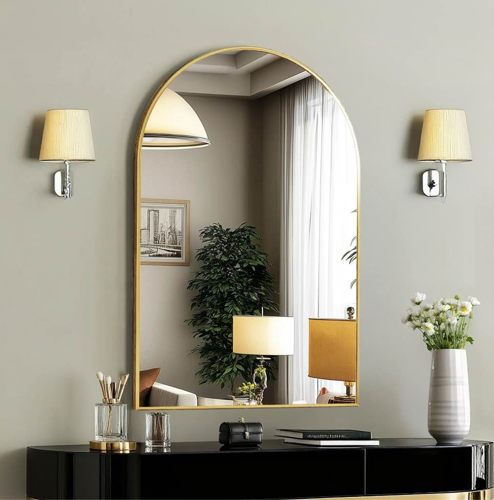 CONCETTA 20 x30  Bathroom Mirror  Decor Arched Wall Mirror  Bedroom Vanity Mirror with Metal Frame  Gold