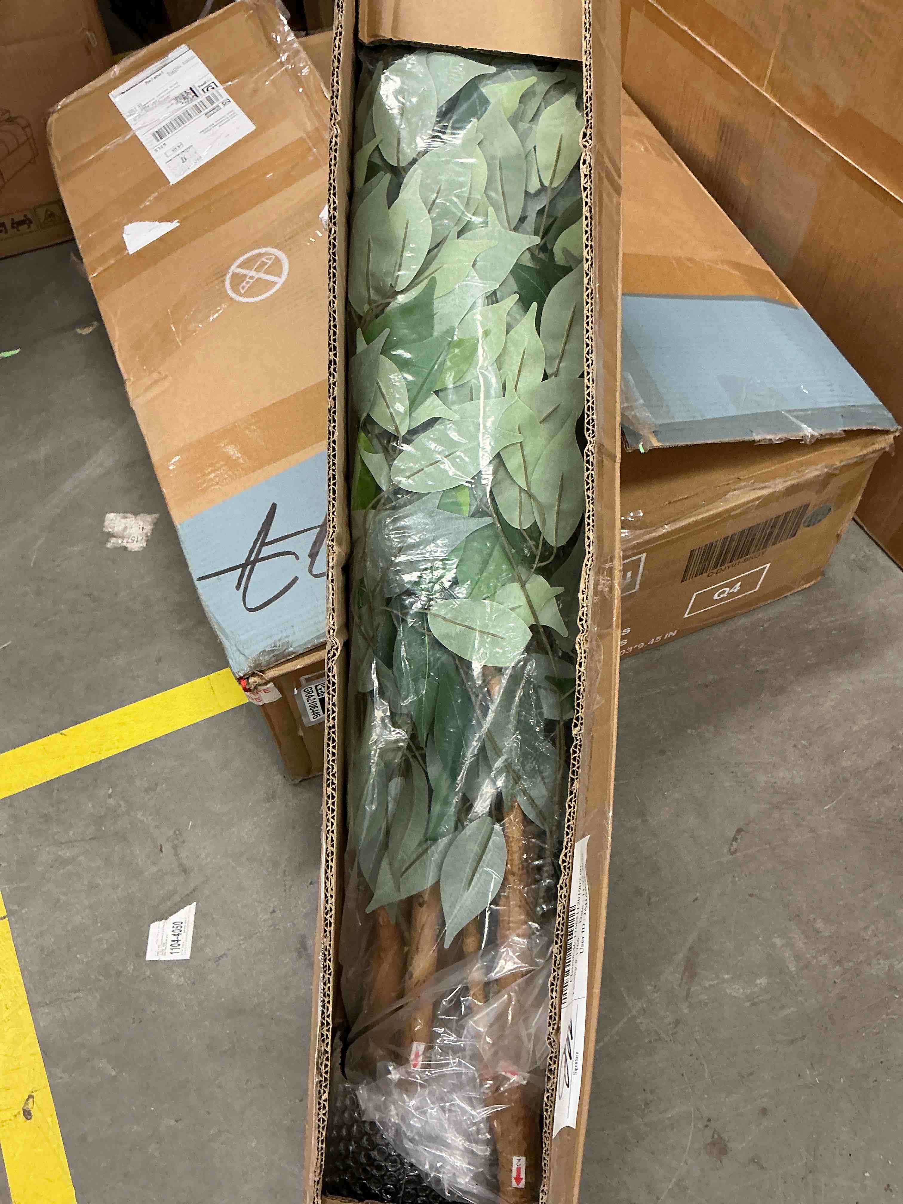 Condition photo showing New/Like New for 7FT Artificial Ficus Tree with Natural Wood Trunk and Lifelike Leaves, Silk Fake Potted Tree with Wood Branches, Faux Tree for Office Home Decor