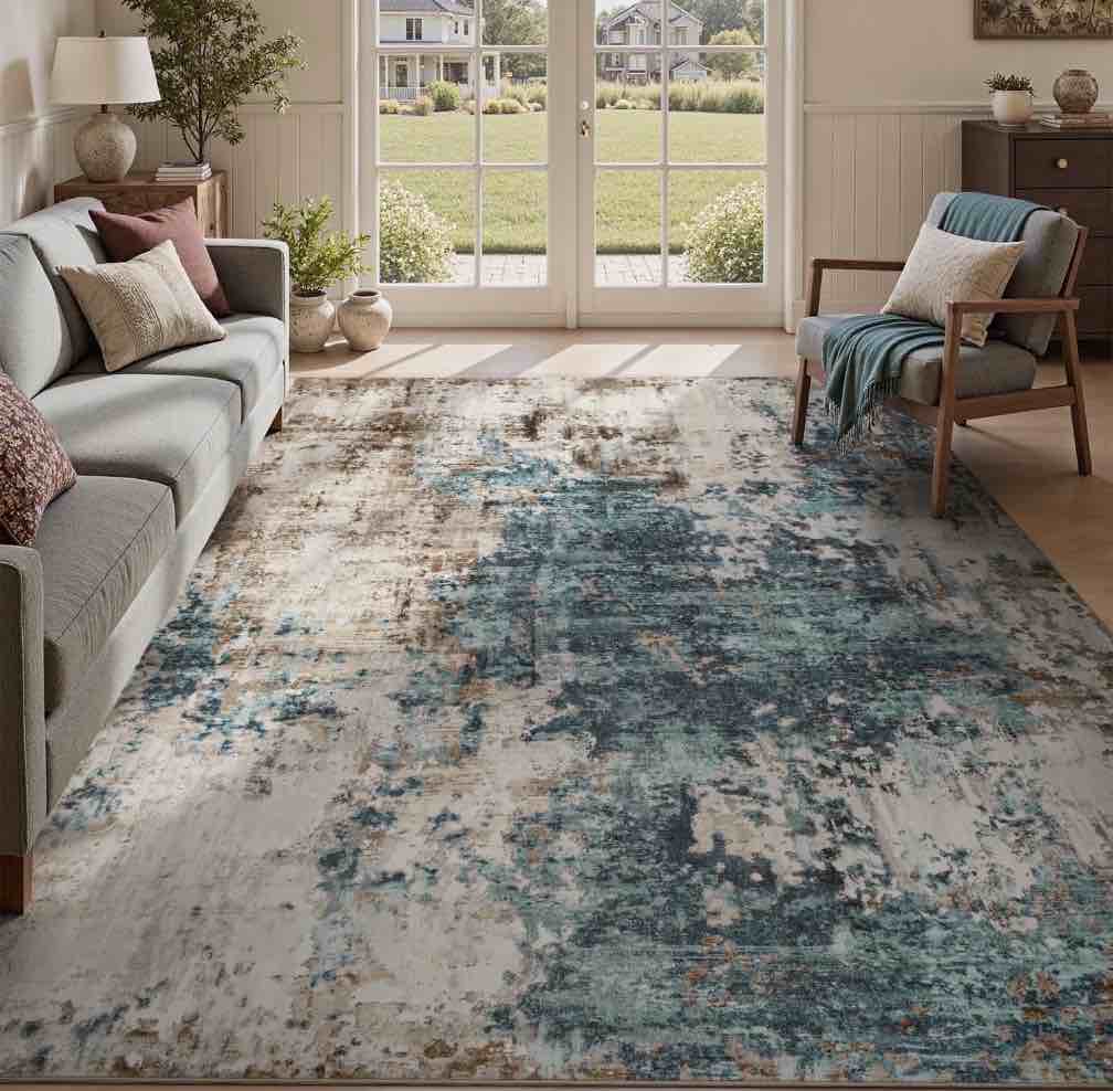 VUNATE 5'x7' Area Rugs for Living Room Washable Rugs Modern Abstract Distressed Indoor Rug Carpet Soft Fluffy Area Rugs for Bedroom Dining Room Office Kitchen Foldable Nonslip Rug Teal