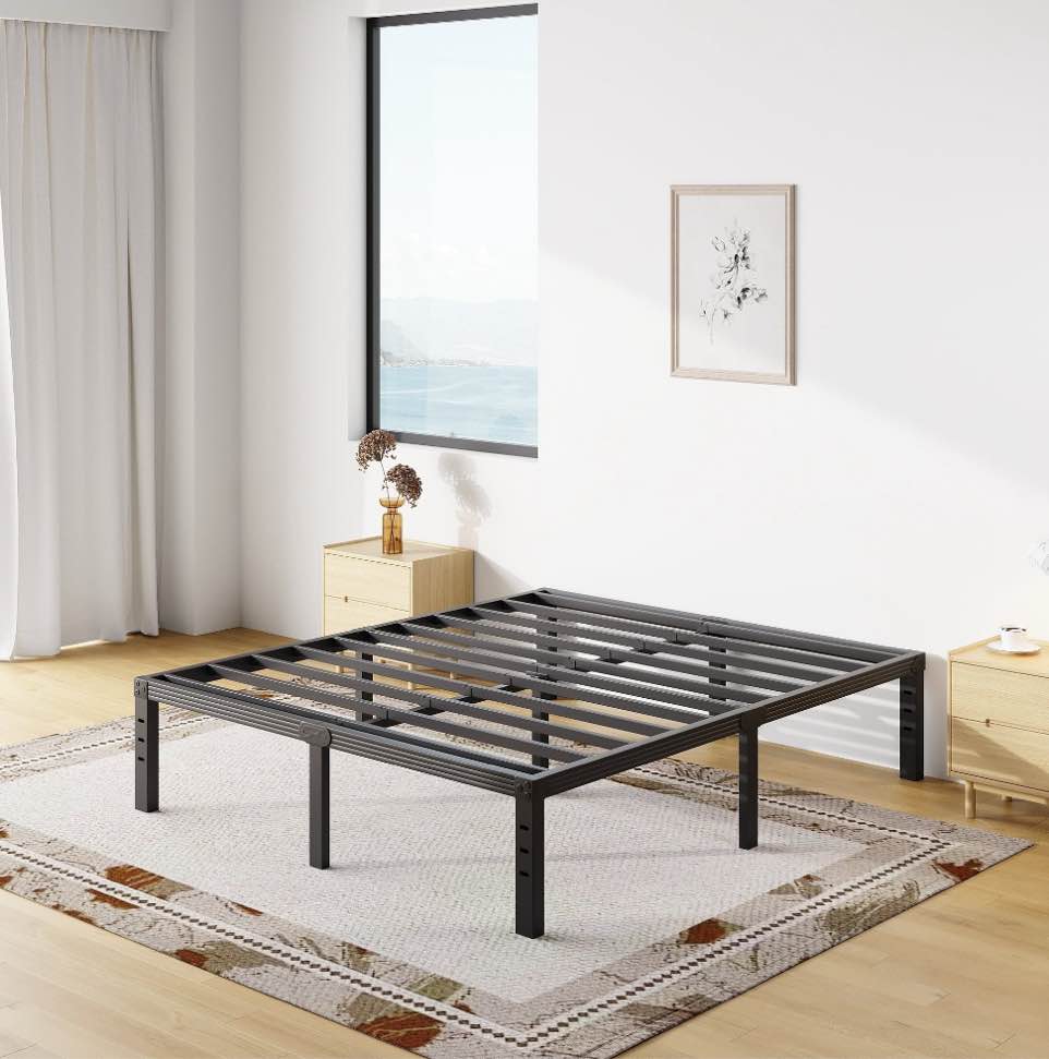 COMASACH 18 inch Full Bed Frame, Easy Assembly, Heavy Duty Metal Platform, Noise Free, Black