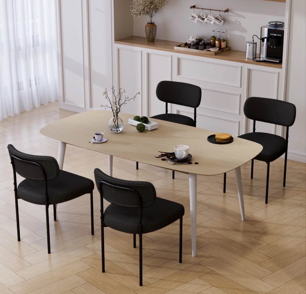 Hommpa Boucle Dining Chairs Set of 4 Modern Upholstered Kitchen Dining Room Chairs with Backrest & Metal Legs Accent Side Chairs Black for Dining Kitchen Living Room Bedroom