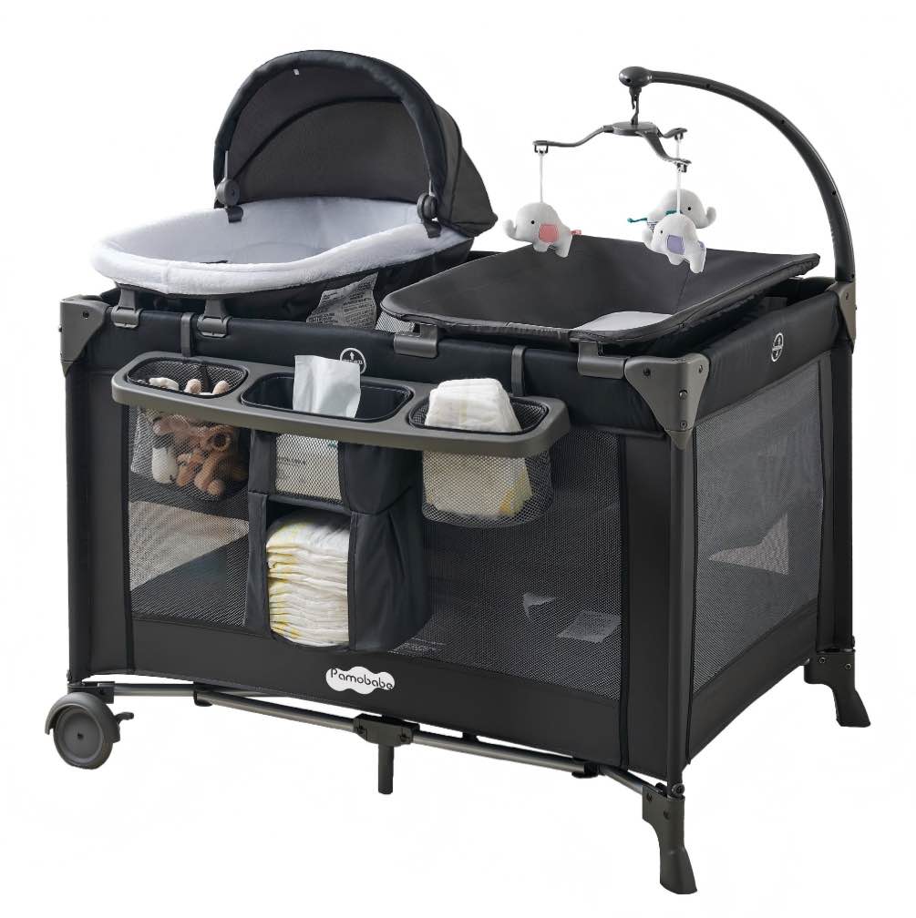 Pamo Babe 4-in-1 Baby Playard with Bassinet & Changing Table for Newborn