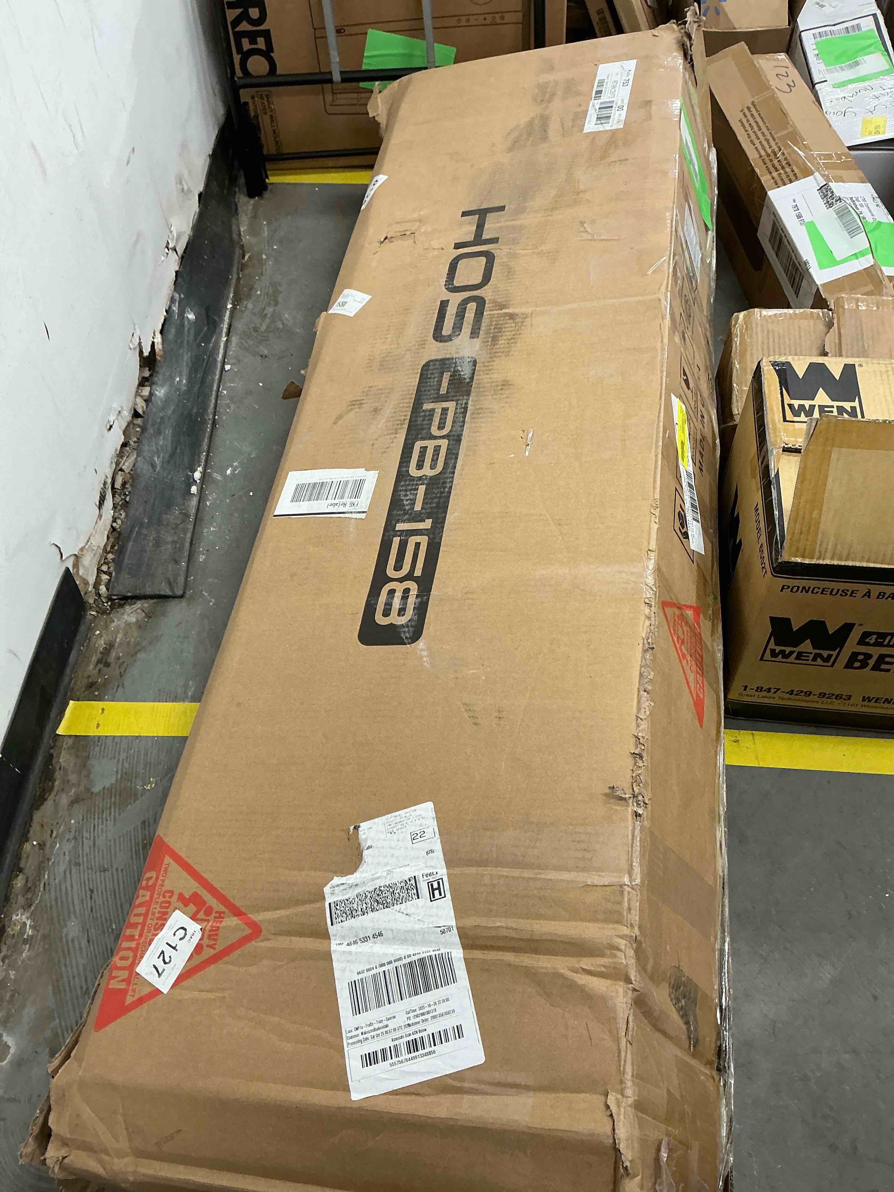 Condition photo showing Good Condition for Homfa Buffet Cabinet with 3 Drawers and 4 Doors, 55.1” W Kitchen Sideboard Storage Cabinet with Adjustable Shelves, Farmhouse Coffee Bar Cabinet for Dining Room, White & Brown