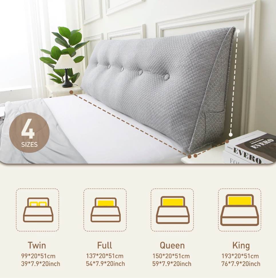 Wedge Headboard Pillow Queen  Triangular Wedge Pillow Headboard  Wedge Headboard Pillow for Bed Sofa  Daybed Pillows for Sitting up  Reading or Working with Removable Cover  Grey