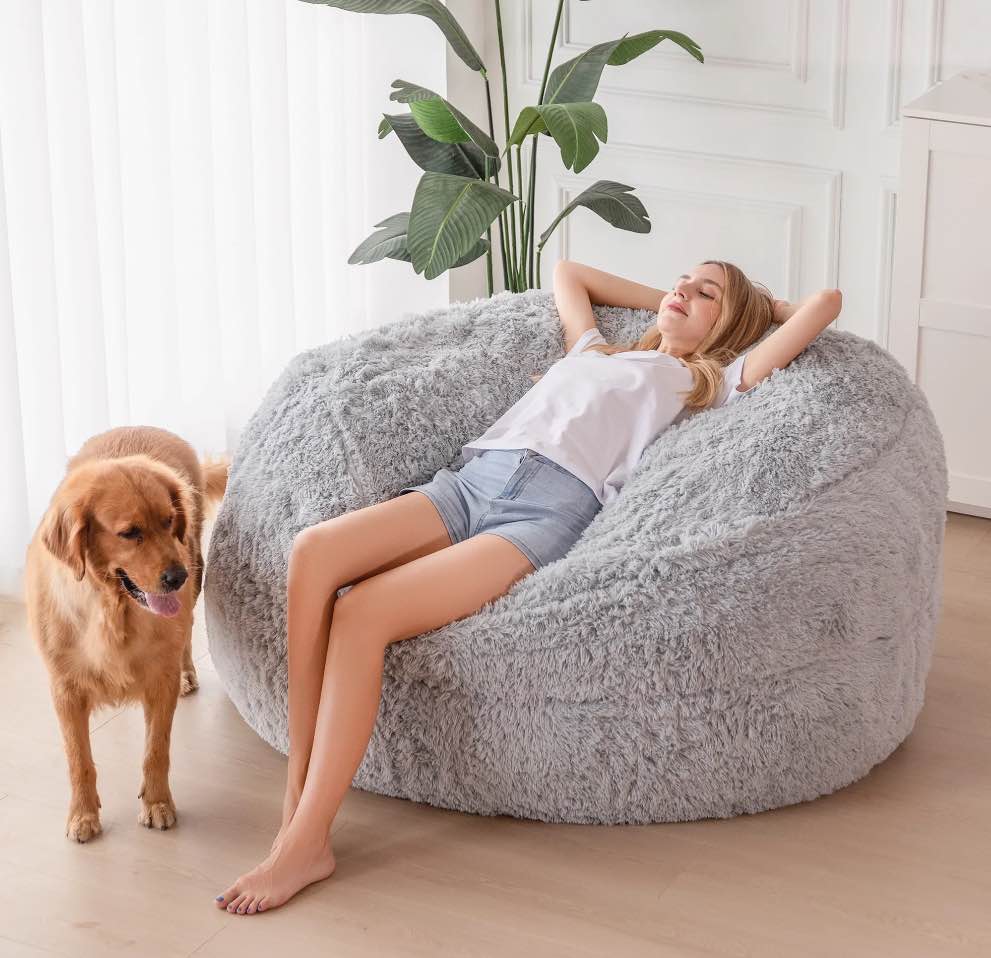 BYBYME Giant Bean Bag Chair Bed for Adults, Convertible Beanbag Folds from Lazy Chair to Floor Mattress Bed, Large Floor Sofa Couch, Big Sofa Bed, High-Density Foam Filling, Machine Washable,Full