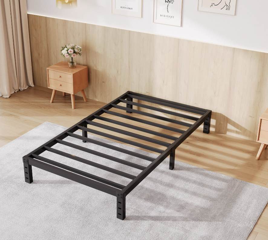 COMASACH 12 inch Twin Bed Frame, Easy Assembly, Heavy Duty Metal Platform, Noise Free, Black