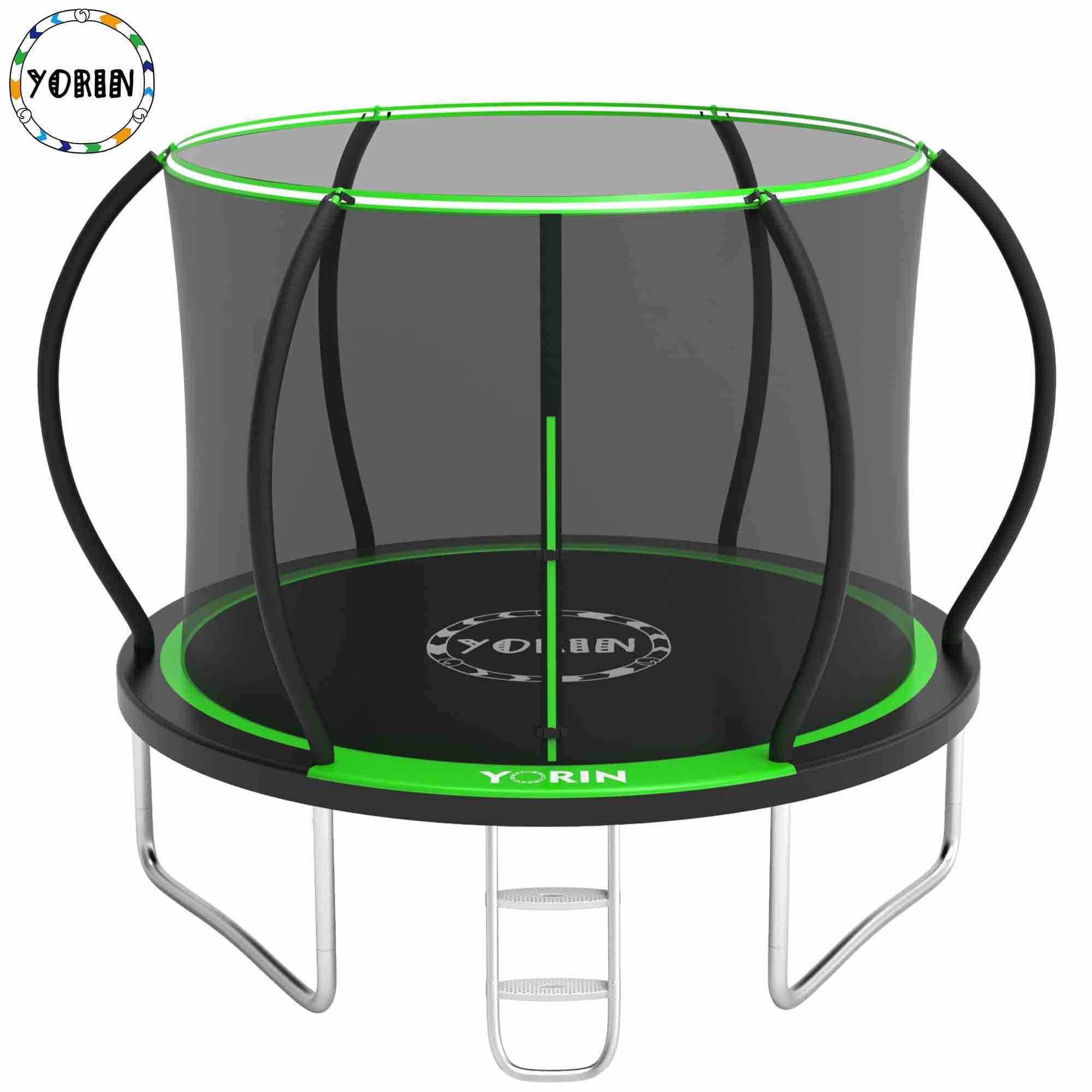 YORIN Trampoline, 10FT Trampoline with Enclosure Net, 1000LBS Trampoline for 3-4 Kids Adults, Outdoor Trampoline with Ladder, Anti-Rust Backyard Heavy Duty Pumpkin Round Trampoline