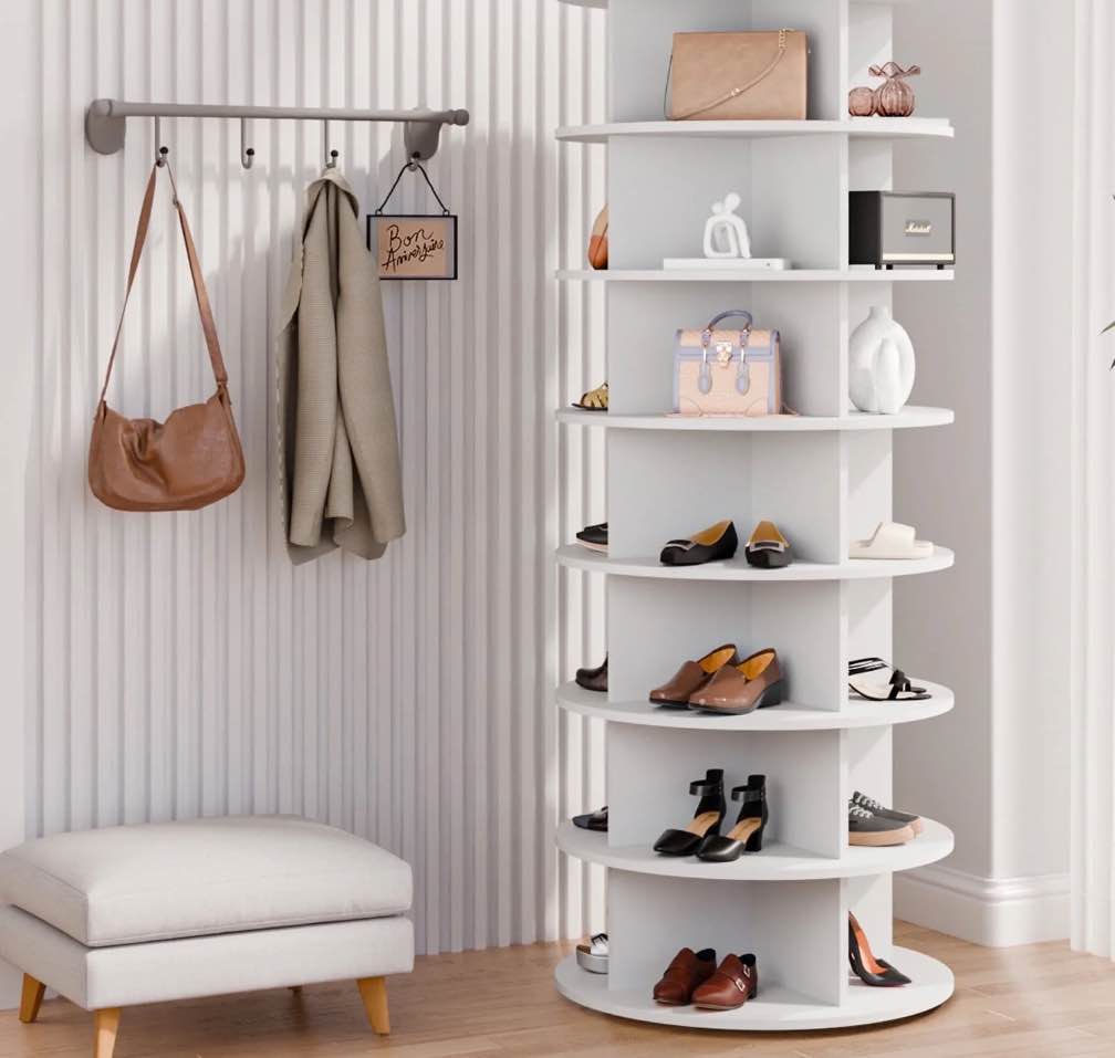 Waleaf 7 Tier Rotating Shoe Rack Tower for Living room,&Entryway, 360° Spinning Shoe Display Lazy Susan, White