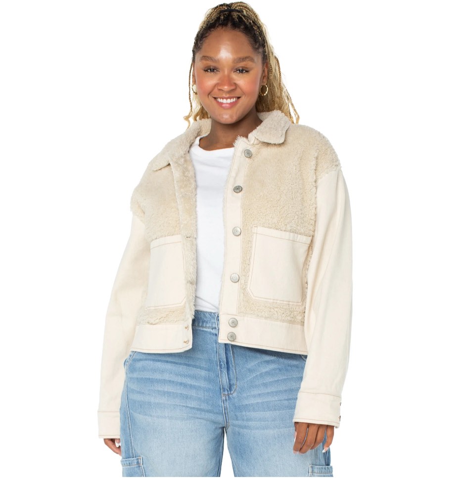 Celebrity Pink Women's and Women's Plus Faux Shearling Denim Jacket, Sizes 3XL