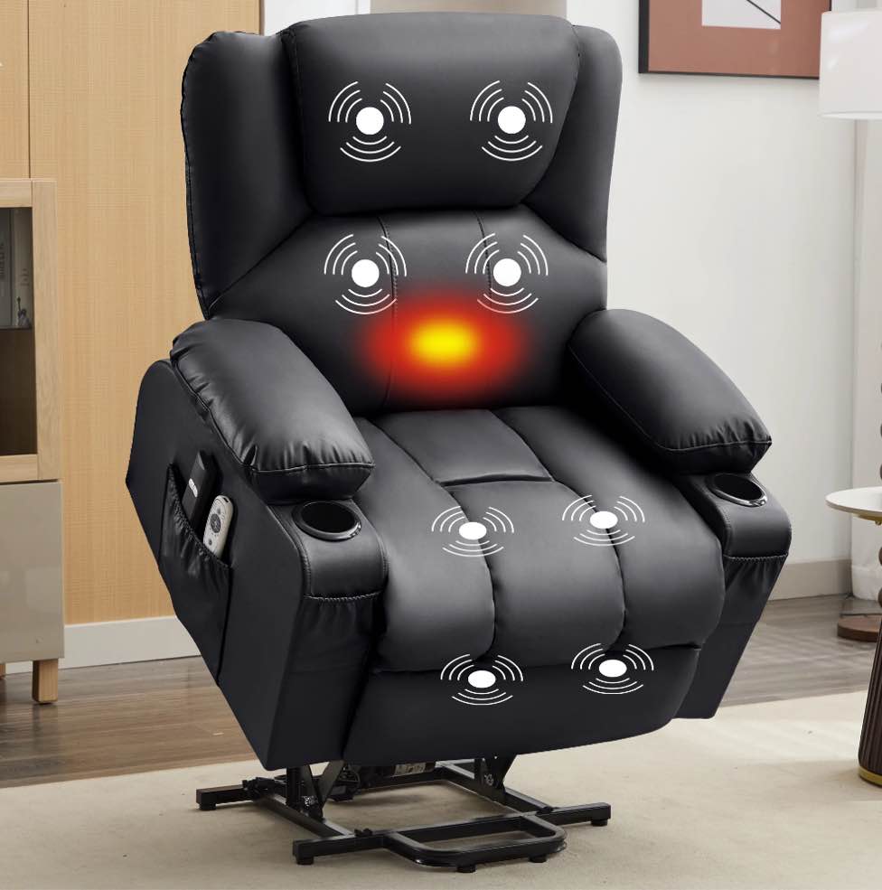 JONPONY Power Lift Recliner Chair Recliners for Elderly with Heat and Massage Recliner Chair for Living Room with Infinite Position and Side Pocket,USB Charge Port,Black
